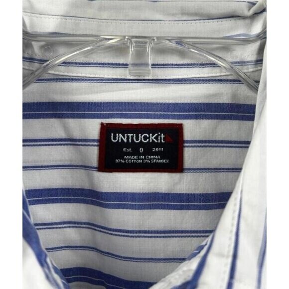 Untuckit "Pinot Perse" Womens Blue & White Striped Button-Down Shirt Size 0 - Picture 2 of 6